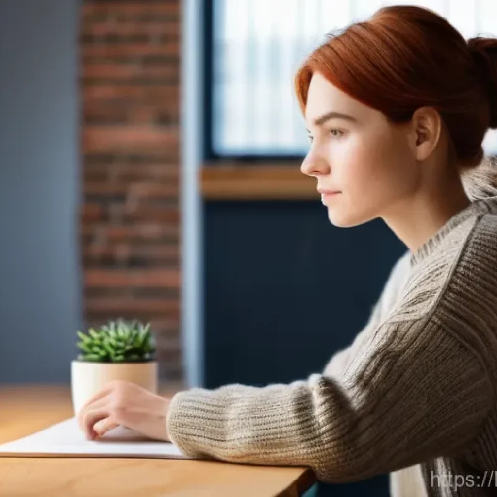 문서 작성 시 사용할 수 없는 폰트 사례 - **Prompt:** A young, female graphic designer, in her mid-20s, with short, stylish auburn hair and we...